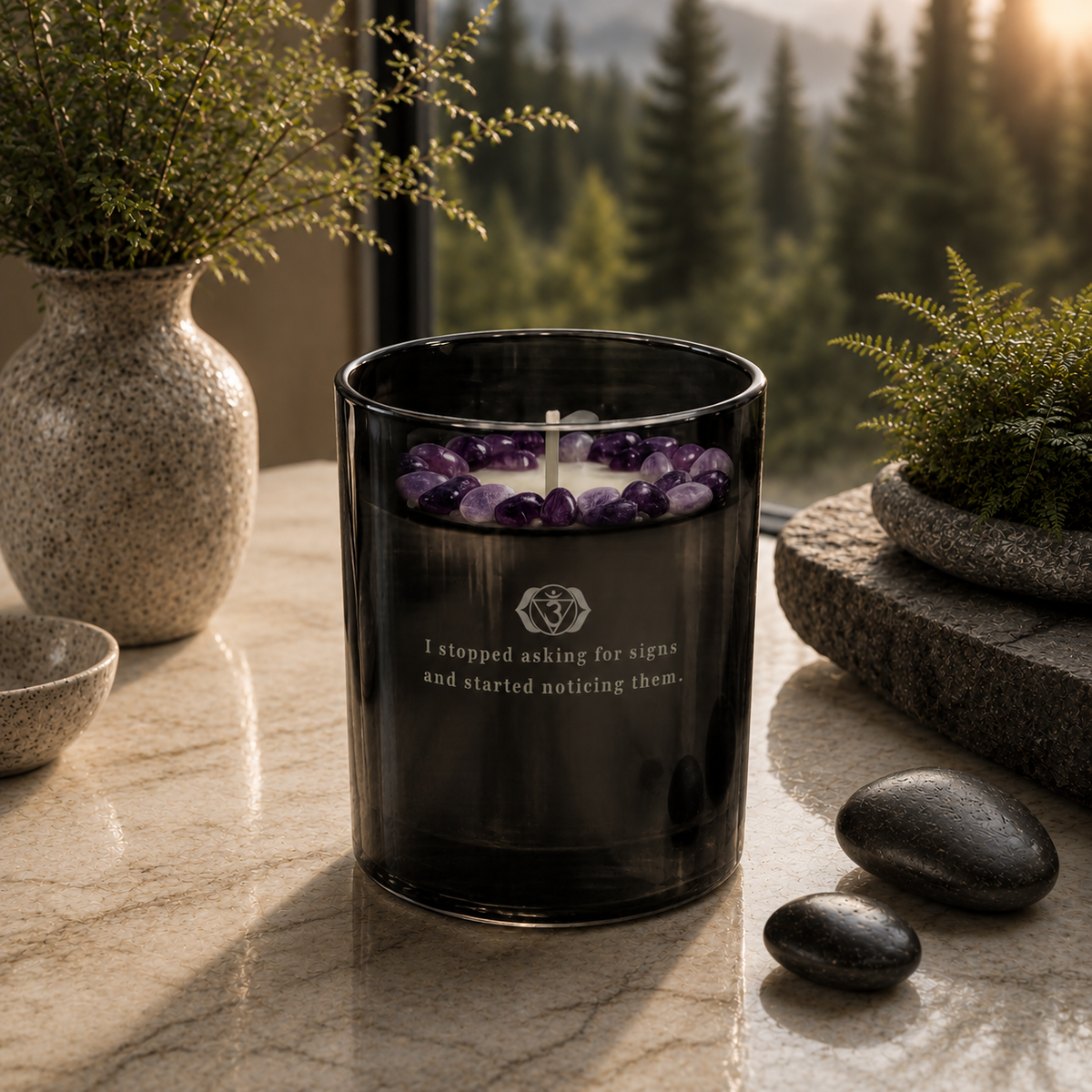 Third-Eye Chakra Crystal Candle, 10oz