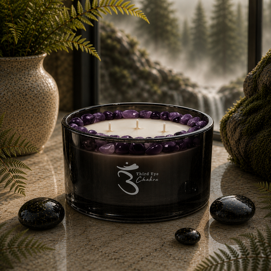 Third-Eye 3-Wick Chakra Crystal Candle, 16oz