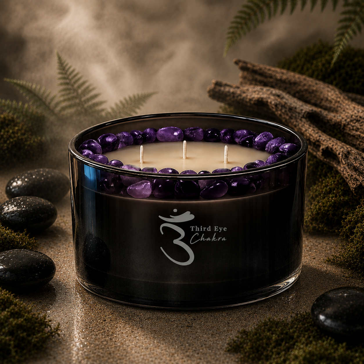 Third-Eye 3-Wick Chakra Crystal Candle, 16oz