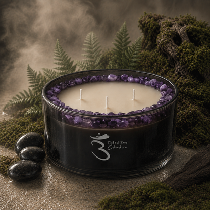 Third-Eye 3-Wick Chakra Crystal Candle, 16oz