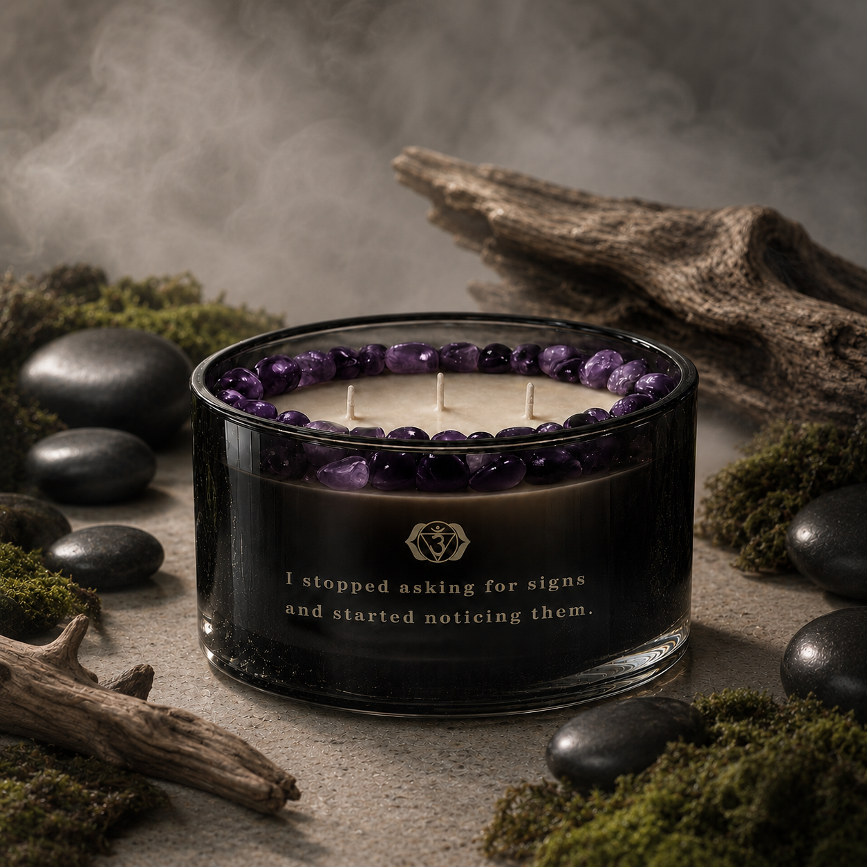 Third-Eye 3-Wick Chakra Crystal Candle, 16oz