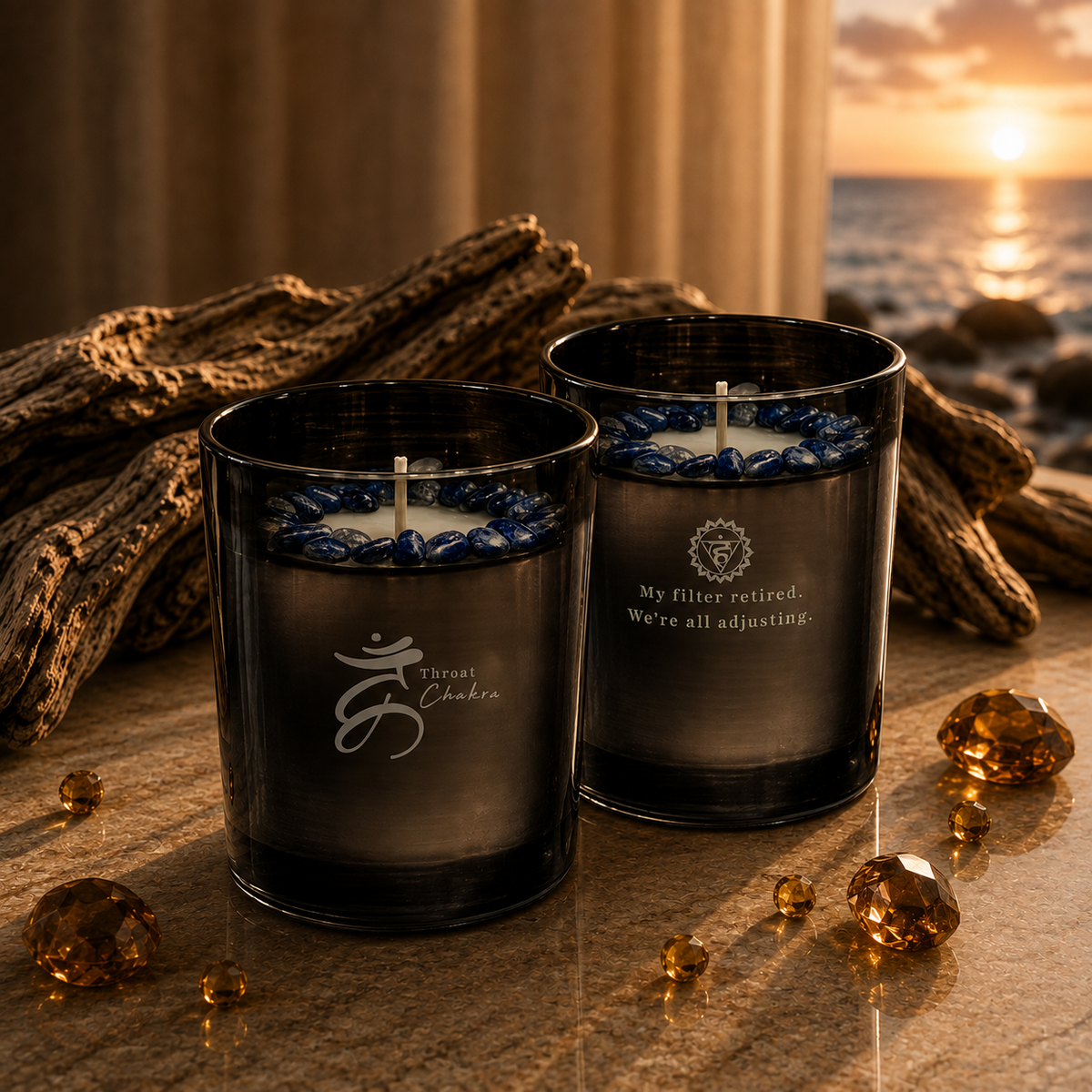 Throat Chakra Crystal Candle, 10oz