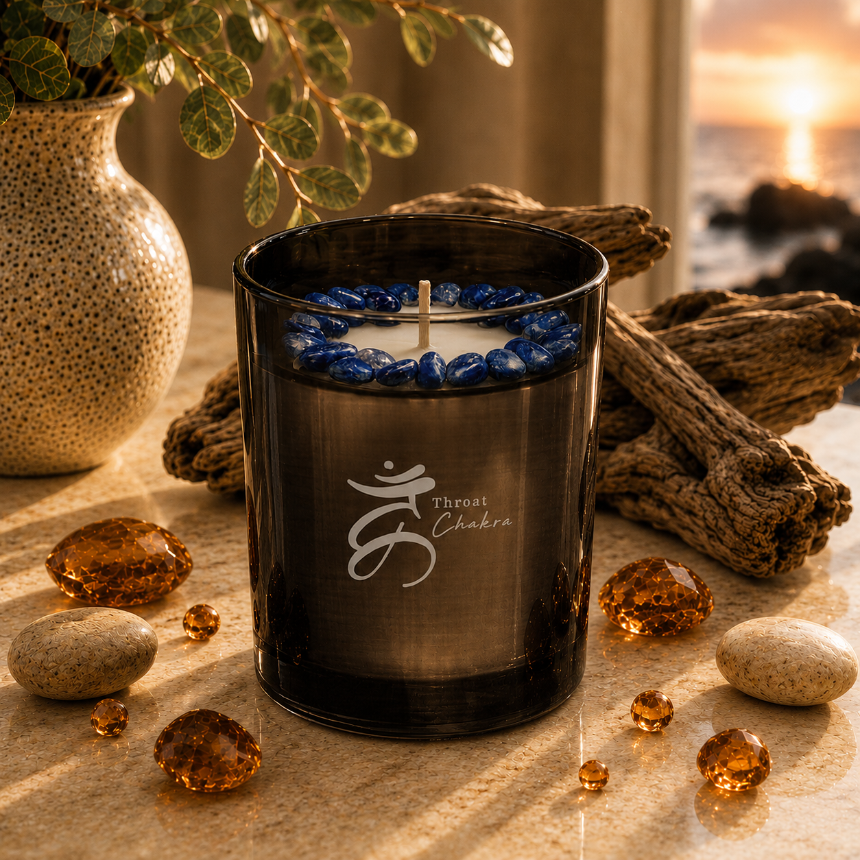 Throat Chakra Crystal Candle
