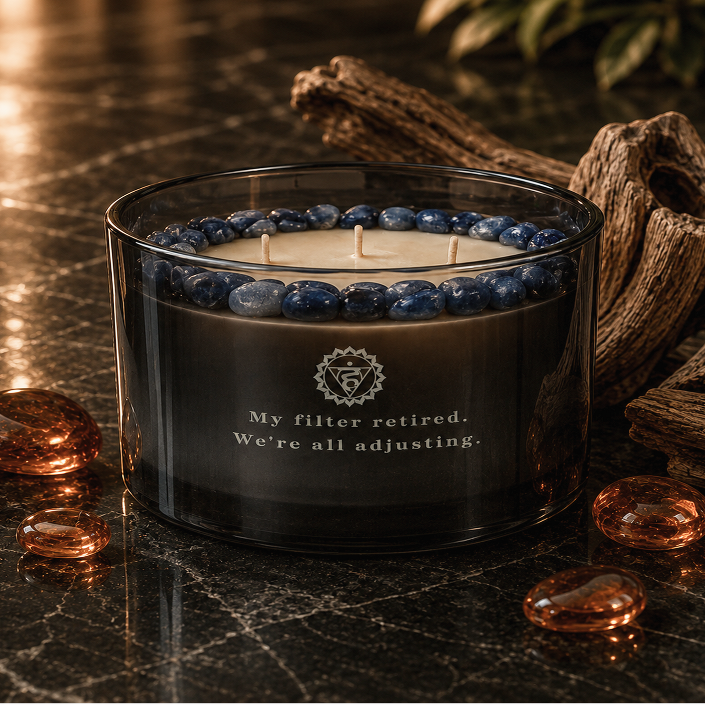 Throat Chakra 3-Wick Crystal Candle, 16oz