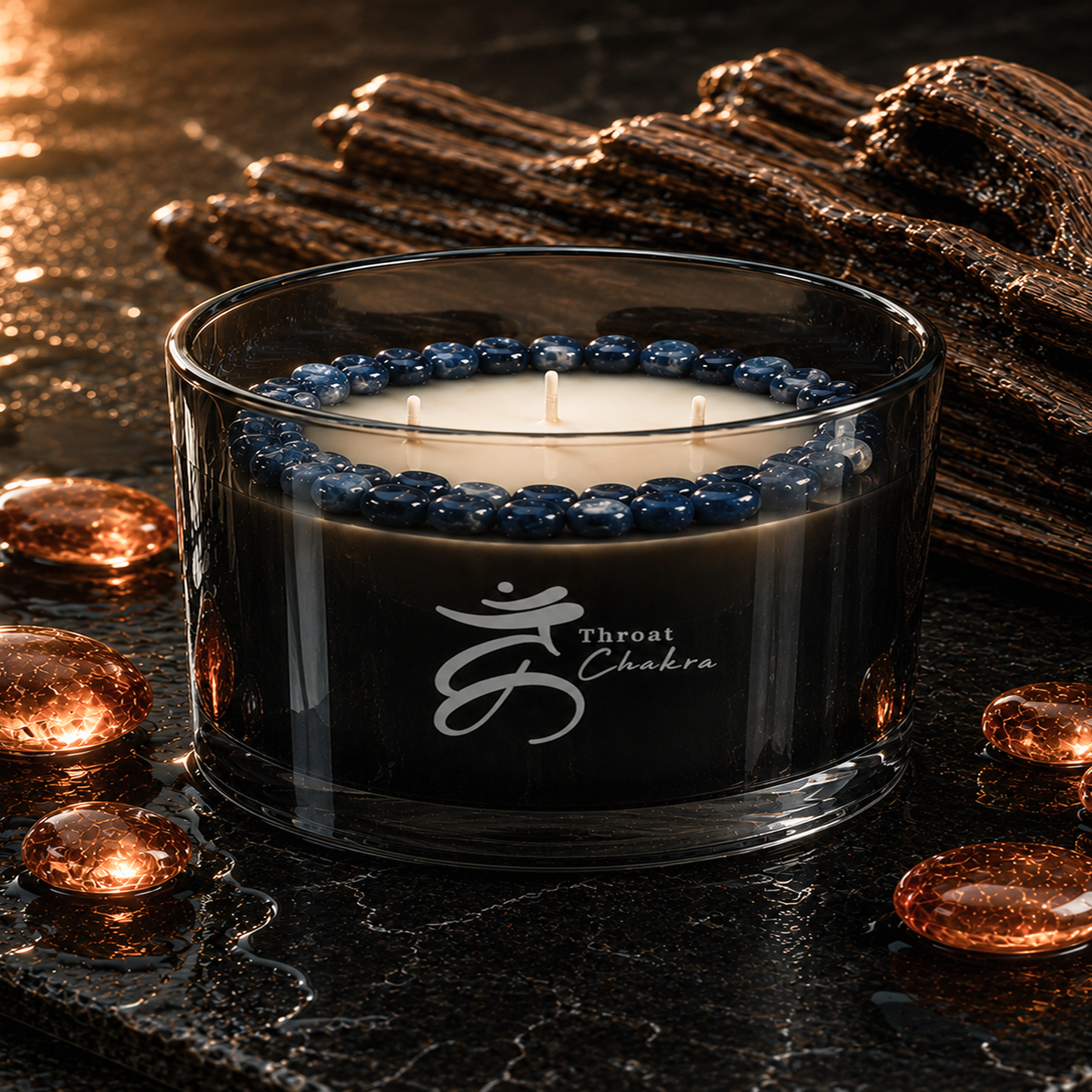Throat Chakra 3-Wick Crystal Candle, 16oz