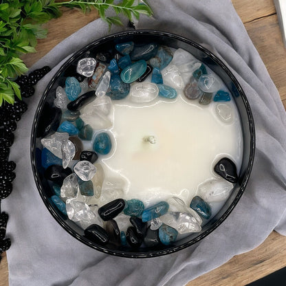 Libra Zodiac Crystal Candle with Black Obsidian, Rose, and Crystal Quartz | Coconut-Soy Wax Candle, 9oz