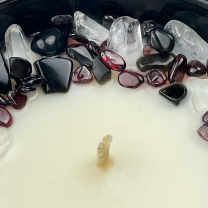 Capricornus Zodiac Crystal Candle with Garnet, Black Obsidian and Crystal Quartz | Coconut-Soy Wax Candle, 9oz