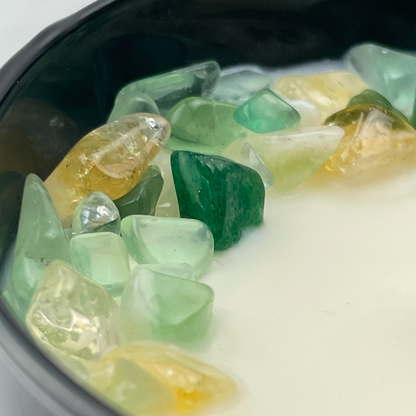 Gemini Zodiac Crystal Candle with Green Fluorite, Citrine, and Green Aventurine | Coconut-Soy Wax Candle, 9oz