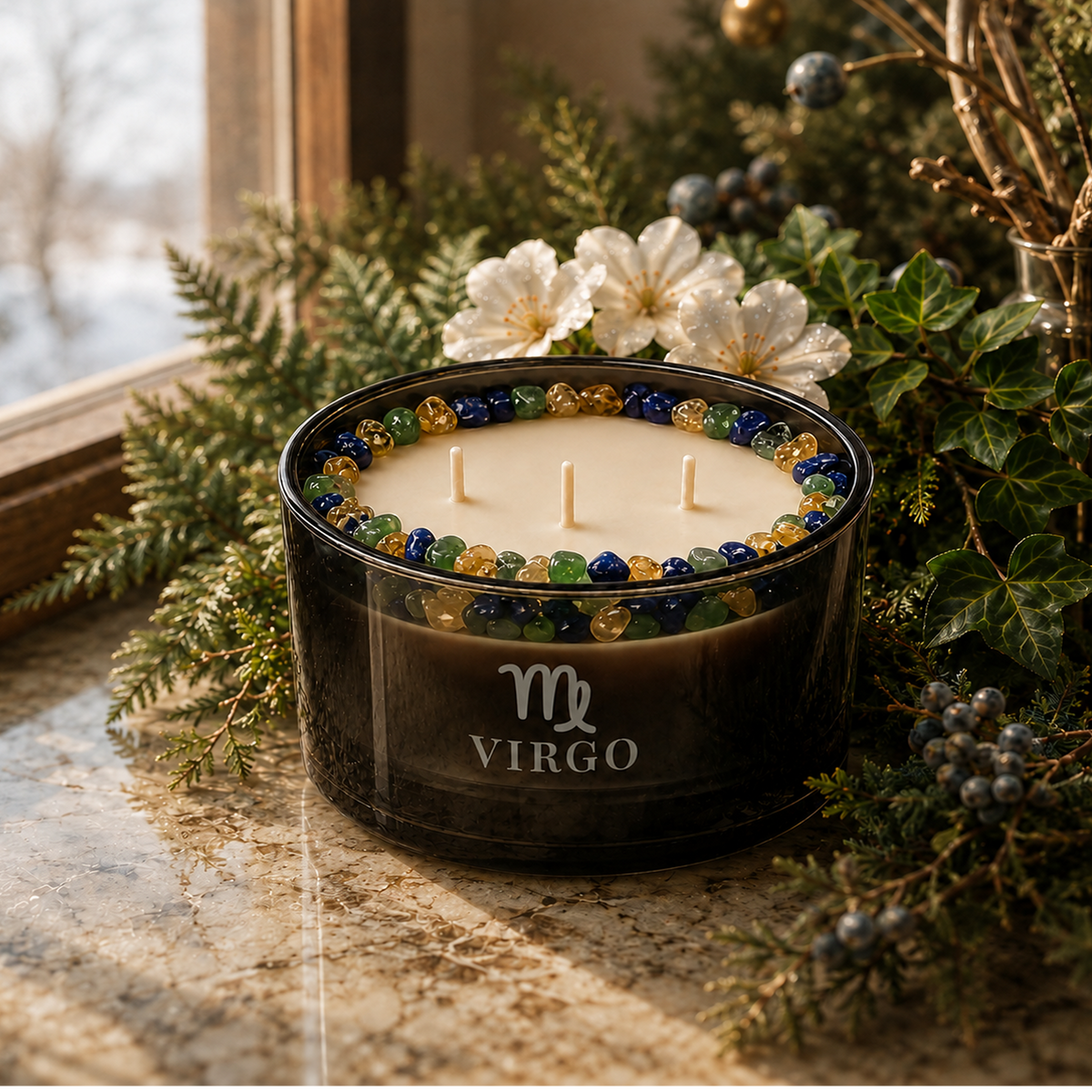 Virgo Zodiac 3-Wick Crystal Candle, 16oz