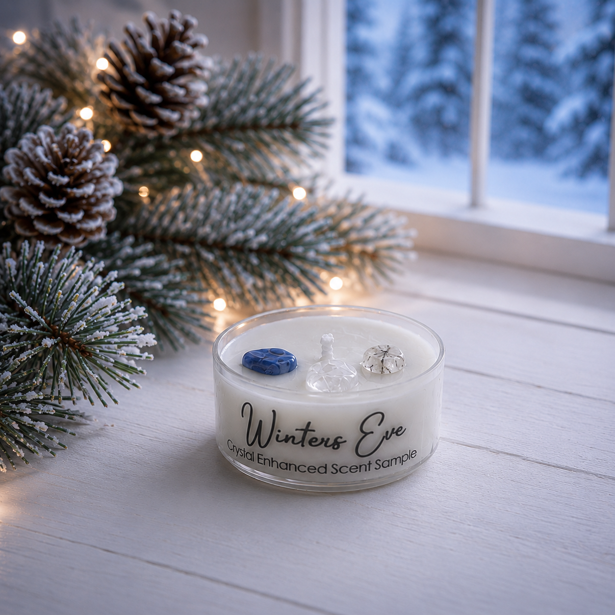 Winters Eve, Premium Coconut-Soy Wax Tea Light Crystal Candle, 1oz