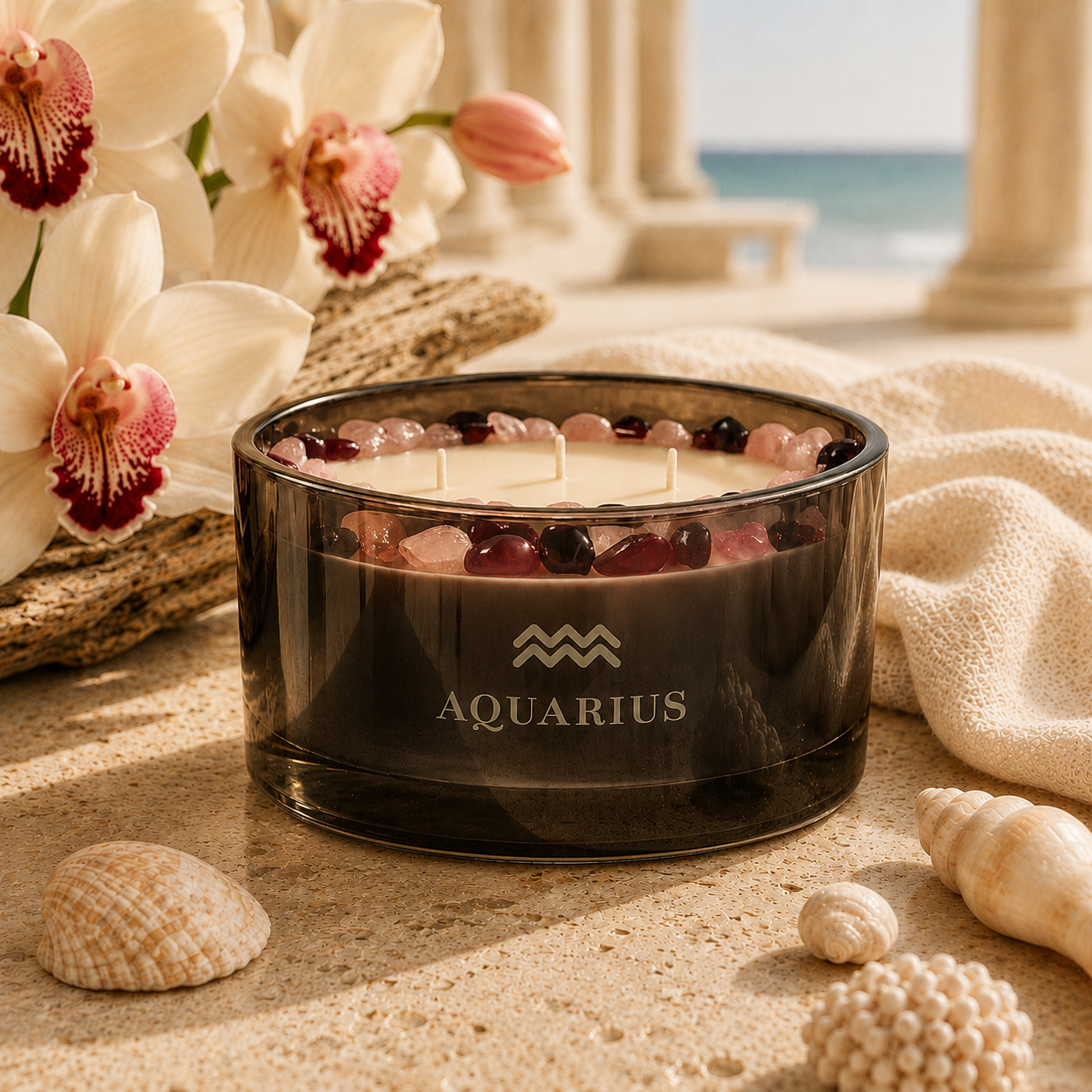 Aquarius Zodiac 3-Wick Crystal Candle, 16oz