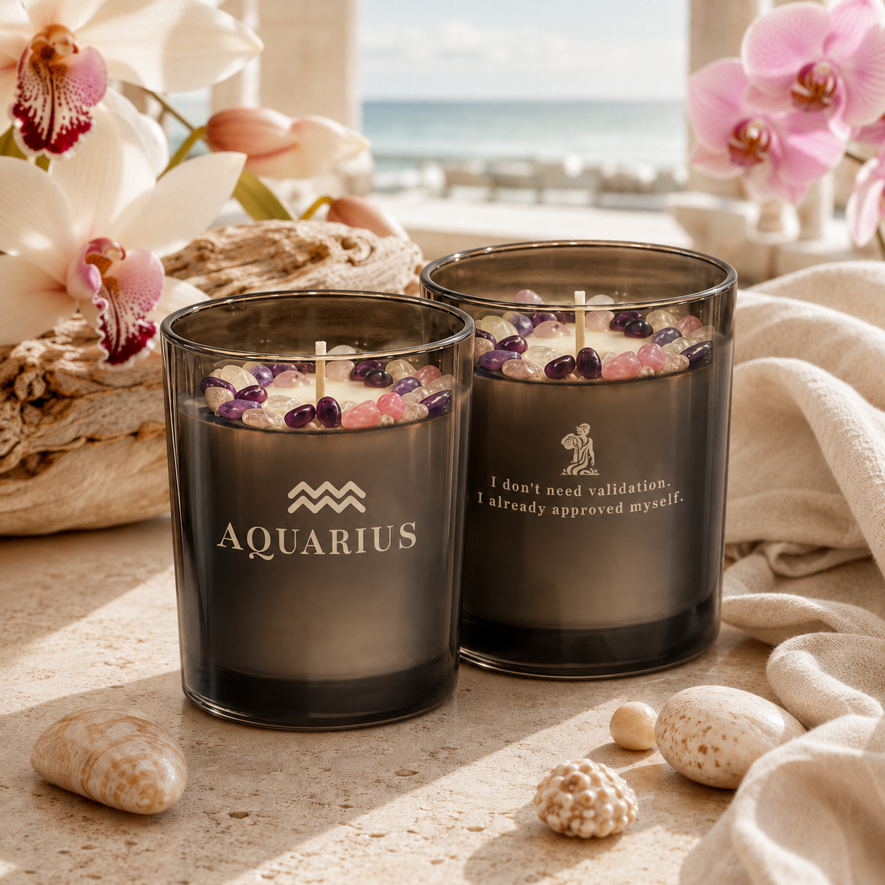 Aquarius Zodiac Crystal Candle, 10oz