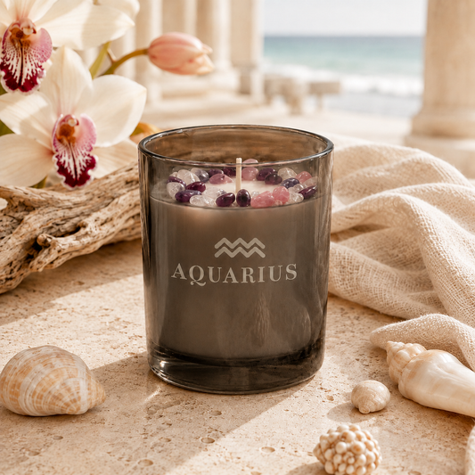 Aquarius Zodiac Crystal Candle, 10oz