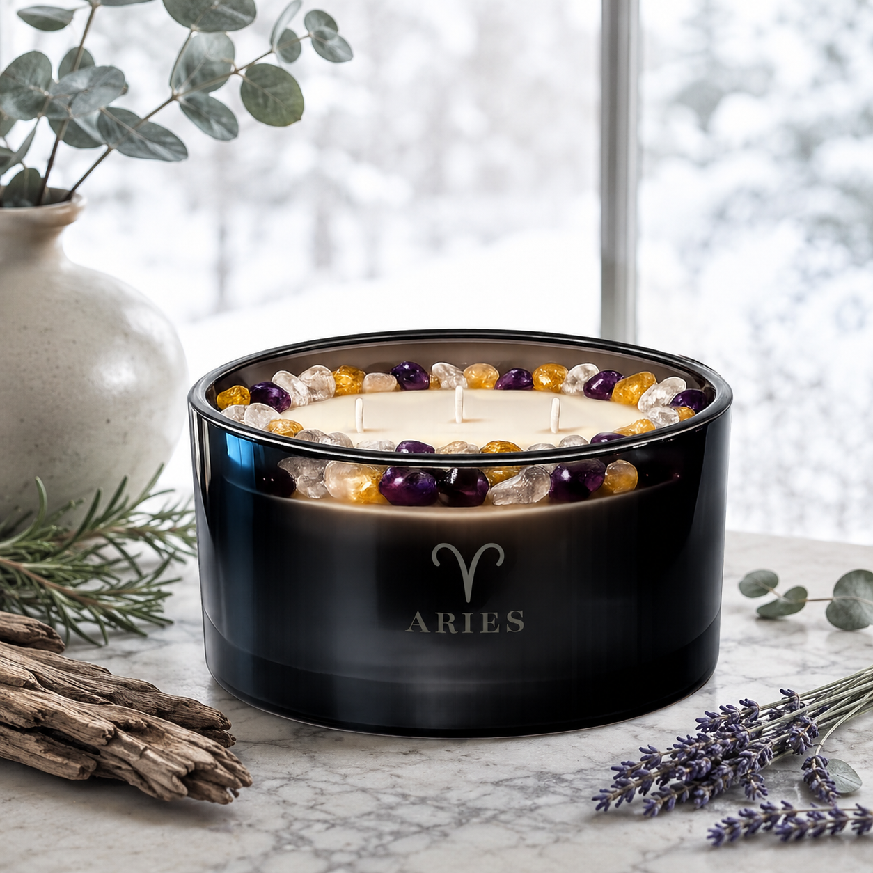 Aries Zodiac 3-Wick Crystal Candle, 16oz