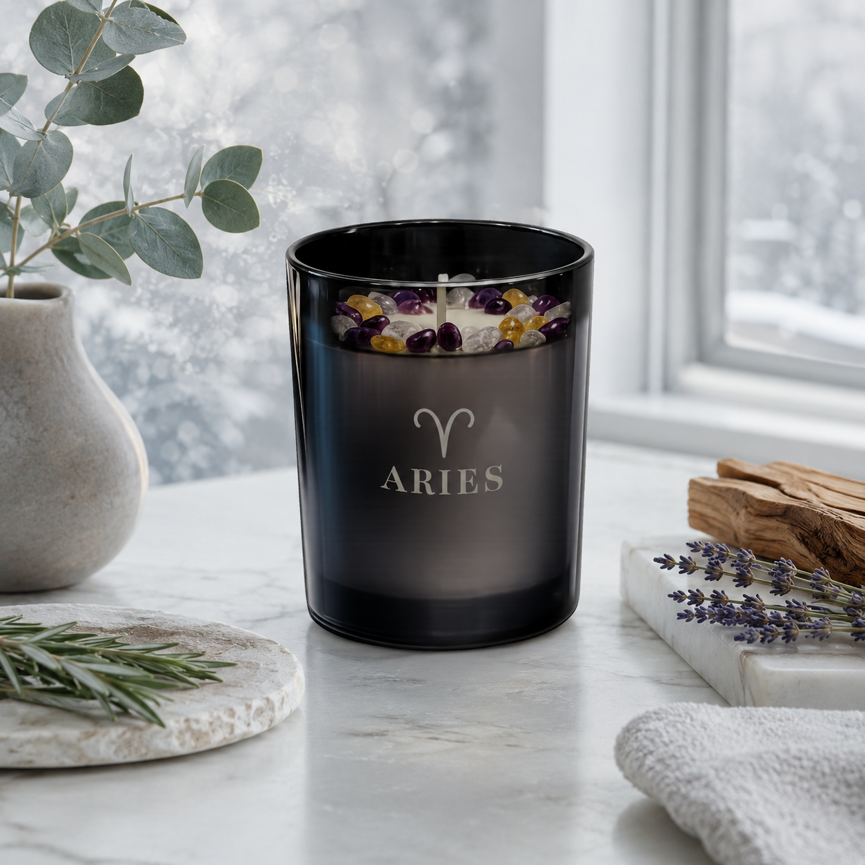 Aries Zodiac Crystal Candle, 10oz