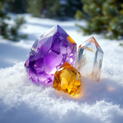 Arctic Winds Crystal Candle with Citrine, Amethyst, and Crystal Quartz | Coconut-Soy Wax Candle, 9oz