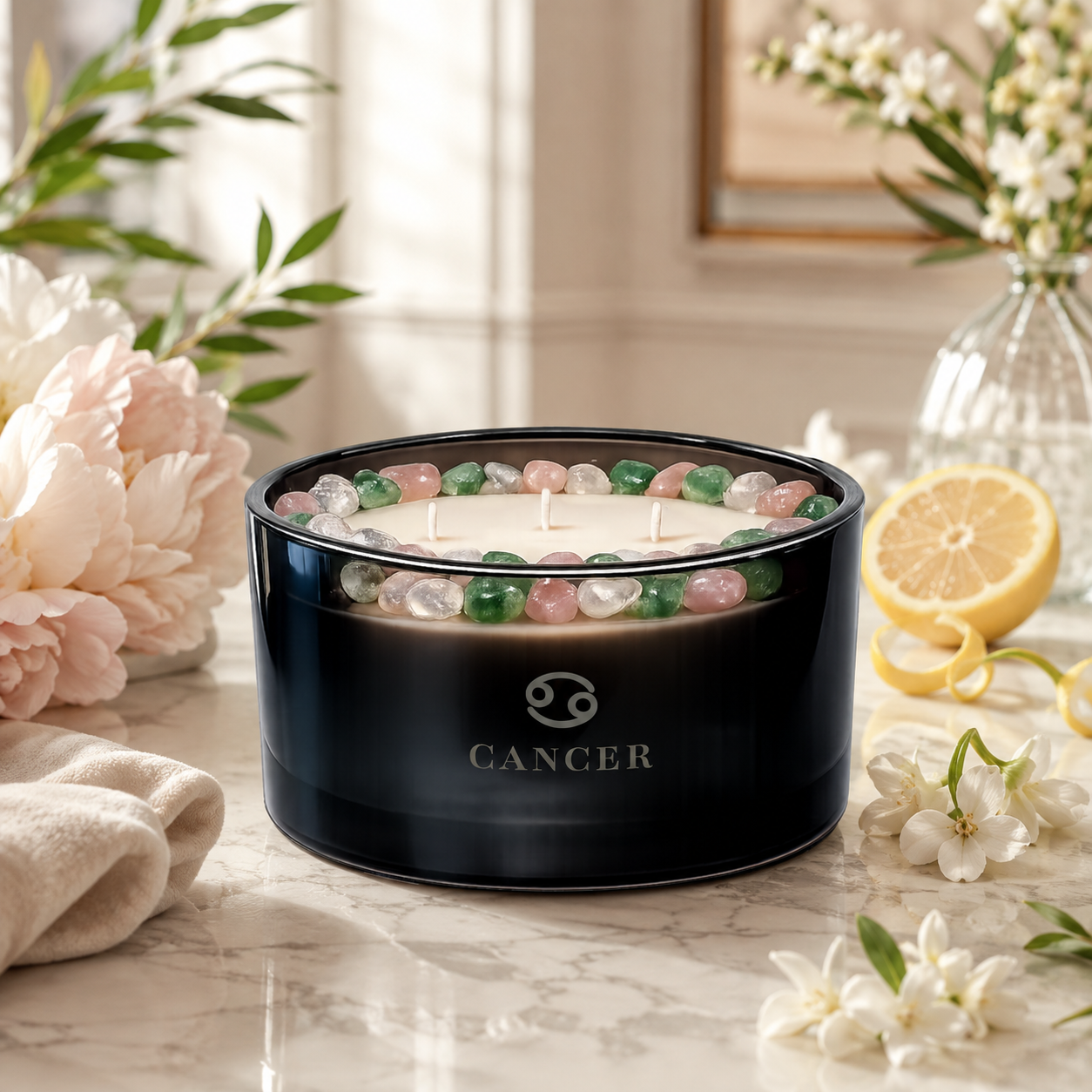 Cancer Zodiac 3-Wick Crystal Candle, 16oz