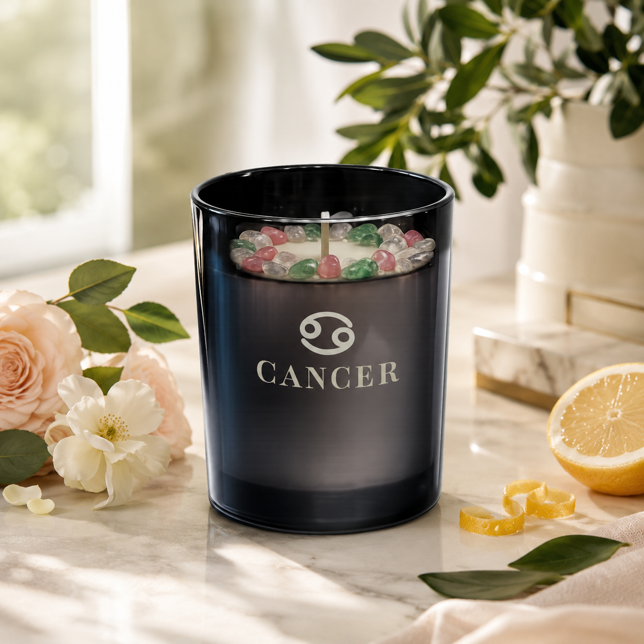 Cancer Zodiac Crystal Candle, 10oz