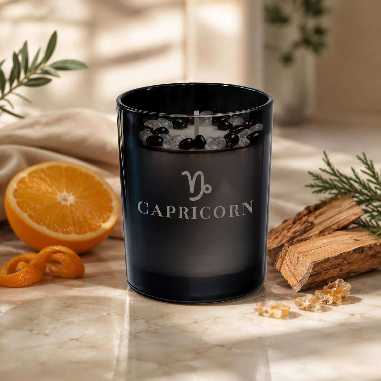 Capricorn Zodiac Crystal Candle, 10oz