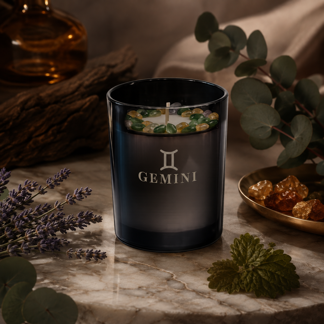 Gemini Zodiac Crystal Candle, 10oz