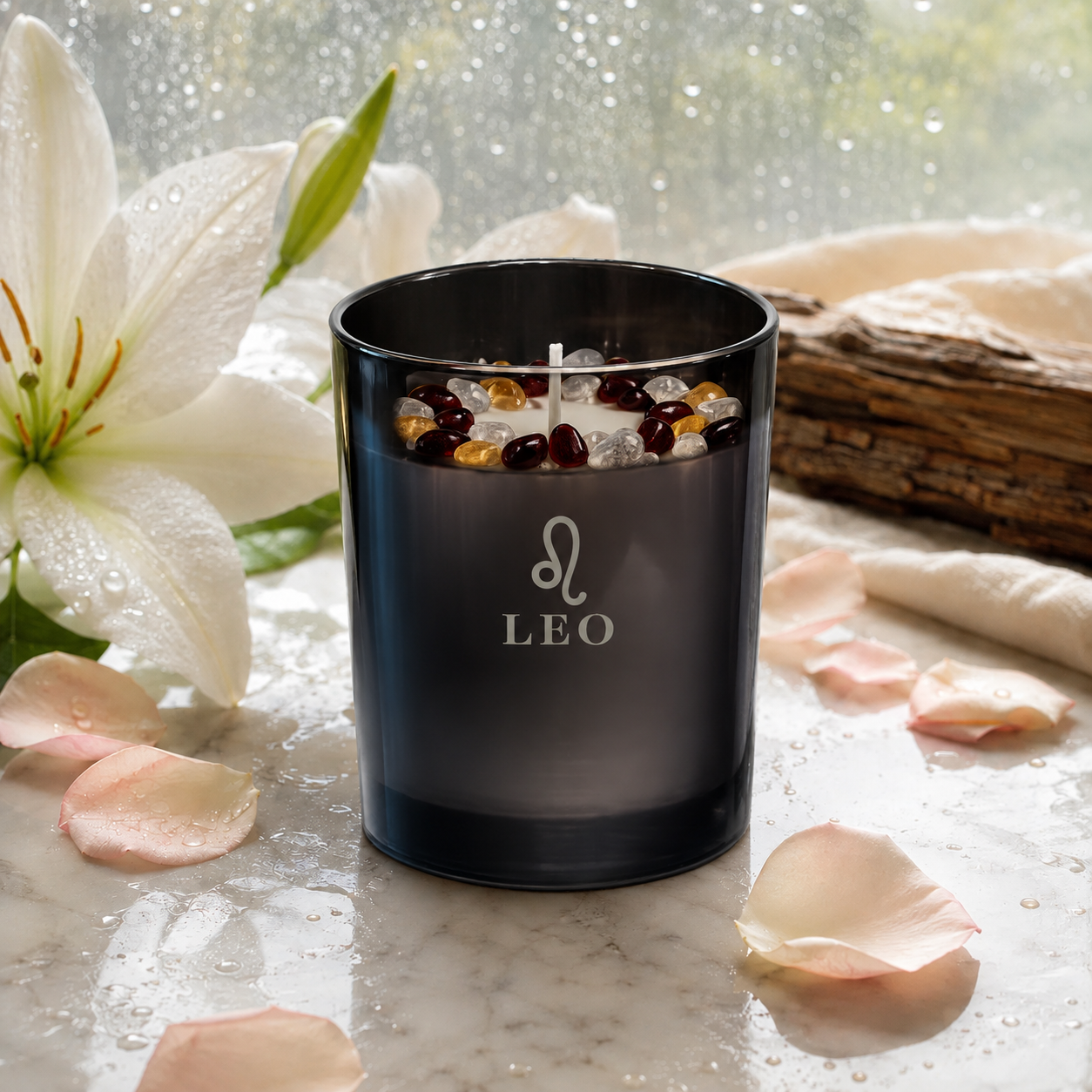 Leo Zodiac Crystal Candle, 10oz