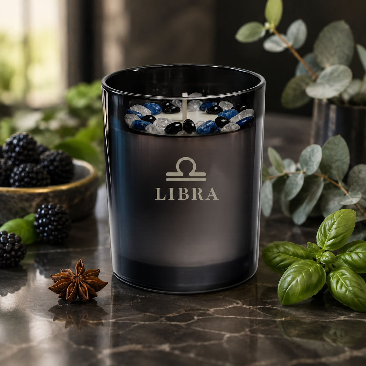 Libra Zodiac Crystal Candle, 10oz