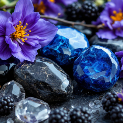 Blackberry Saffron Crystal Candle with Obsidian, Blue Apatite, and Crystal Quartz | Coconut-Soy Wax Candle, 9oz