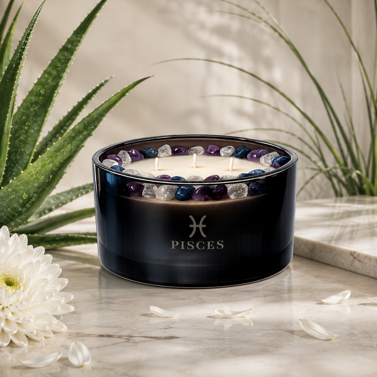 Pisces Zodiac 3-Wick Crystal Candle, 16oz