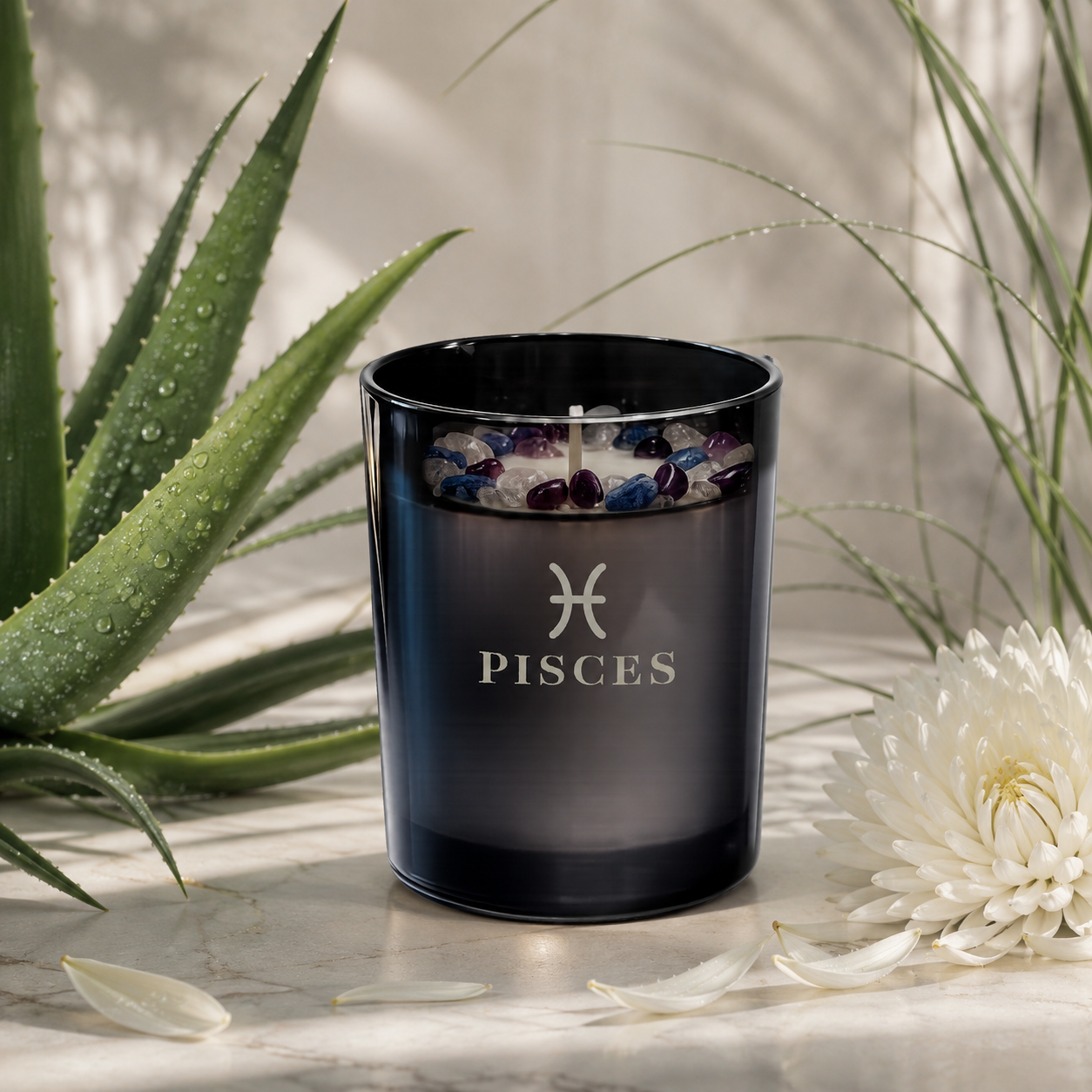 Pisces Zodiac Crystal Candle, 10oz