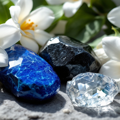 Eternal Blooms Crystal Candle with Black Obsidian, Lapis Lazuli, and Crystal Quartz | Coconut-Soy Wax Candle, 9oz