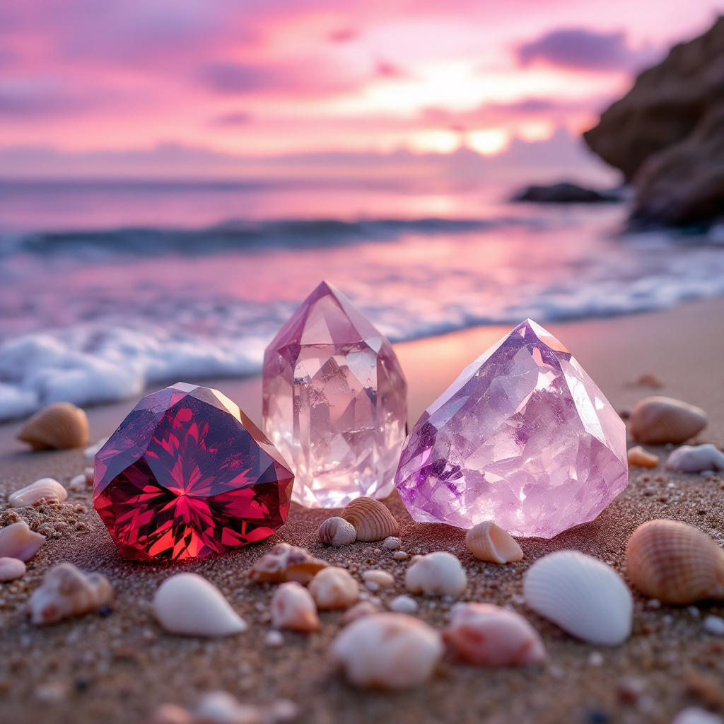 Coastal Dreams Crystal Candle with Garnet, Crystal Quartz, and Rose Quartz | Coconut-Soy Wax Candle, 9oz