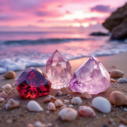 Coastal Dreams Crystal Candle with Garnet, Crystal Quartz, and Rose Quartz | Coconut-Soy Wax Candle, 9oz